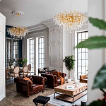 Люстра подвесная с прозрачными стеклянными подвесками в форме капель Диаметр 100 см Droplet Chandelier варинант исполнения - 11 | Loft Concept в Кирове