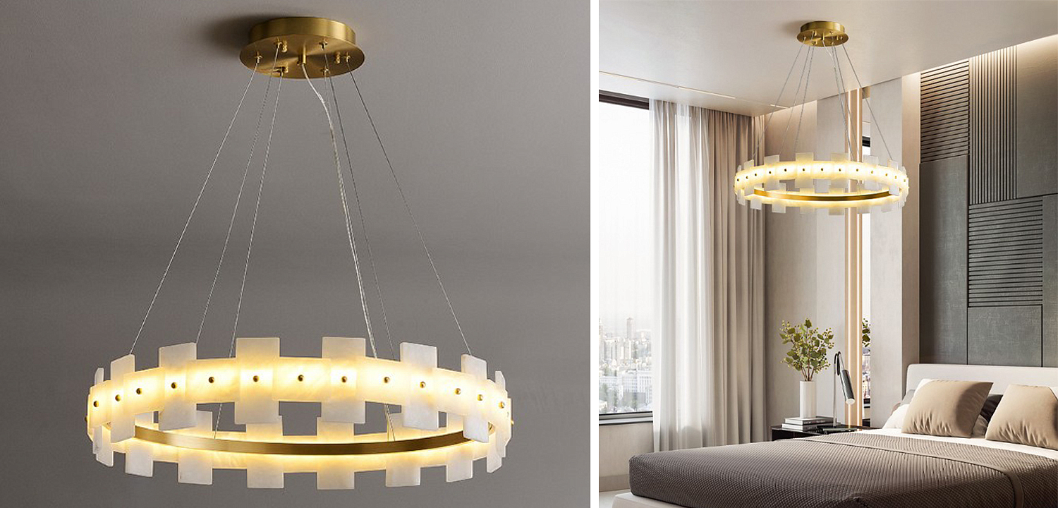Дизайнерская светодиодная люстра с пластинами из натурального мрамора Marble Plates Chandelier Дизайнерская светодиодная люстра с пластинами из натурального мрамора Marble Plates Chandelier - Loft-Concept в Кирове