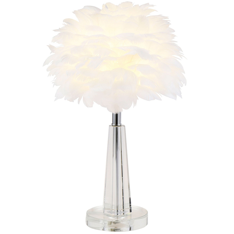 Настольная лампа с перьями Plumage White Table Lamp Прозрачный Белый Хром Настольная лампа с перьями Plumage White Table Lamp Прозрачный Белый Хром в Кирове | Loft Concept