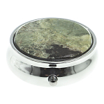 Таблетница карманная круглая с 3-мя отделениями с зеркалом и накладкой из натурального камня Апатит Желтый Silver Stone Pillboxes варинант исполнения - 3 | Loft Concept в Кирове