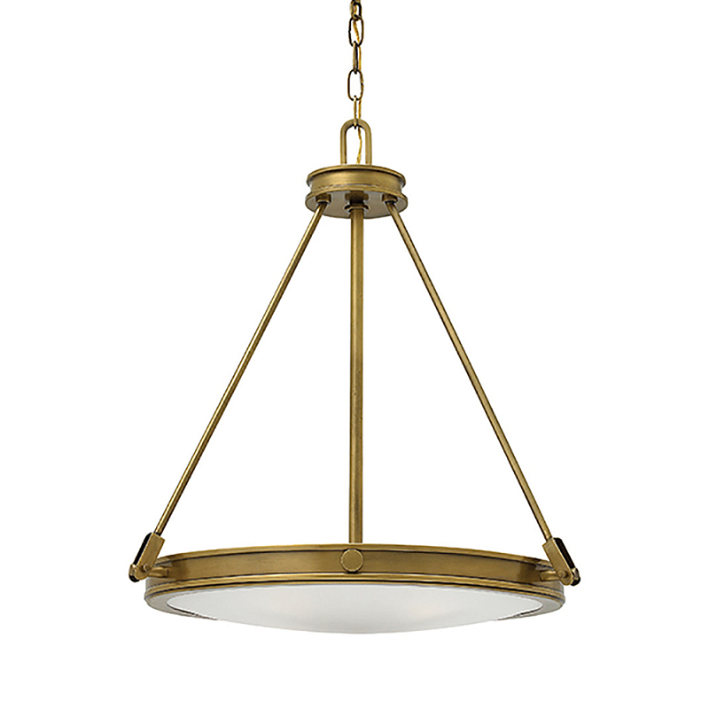 Люстра подвесная цвета латунь с плоским круглым матовым стеклянным плафоном на цепи Hinkley Латунь Белый Бежевый в Кирове | Loft Concept 