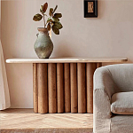 Консоль с овальной столешницей и фактурным деревянным основанием Enzo варинант исполнения - 5 | Loft Concept в Кирове