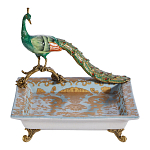 Блюдо квадратное с павлином на бронзовых ножках Eden Garden варинант исполнения - 1 | Loft Concept в Кирове