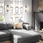 Бра цвета хром с круглой рамой и цилиндрическим прозрачным стеклянным плафоном на прямоугольном основании Feiss варинант исполнения - 3 | Loft Concept в Кирове