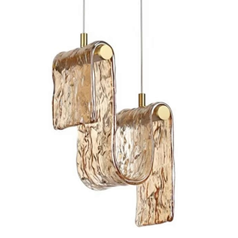 Подвесной светильник волнистой формы из фактурного стекла Wave Дымчатый (Smoke) Янтарный в Кирове | Loft Concept 