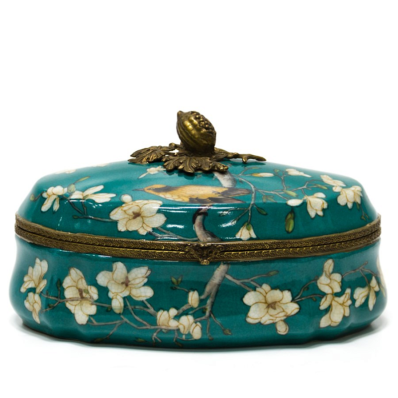 Шкатулка Box White Flowers Бирюзовый Бронза Шкатулка Box White Flowers Бирюзовый Бронза в Кирове | Loft Concept