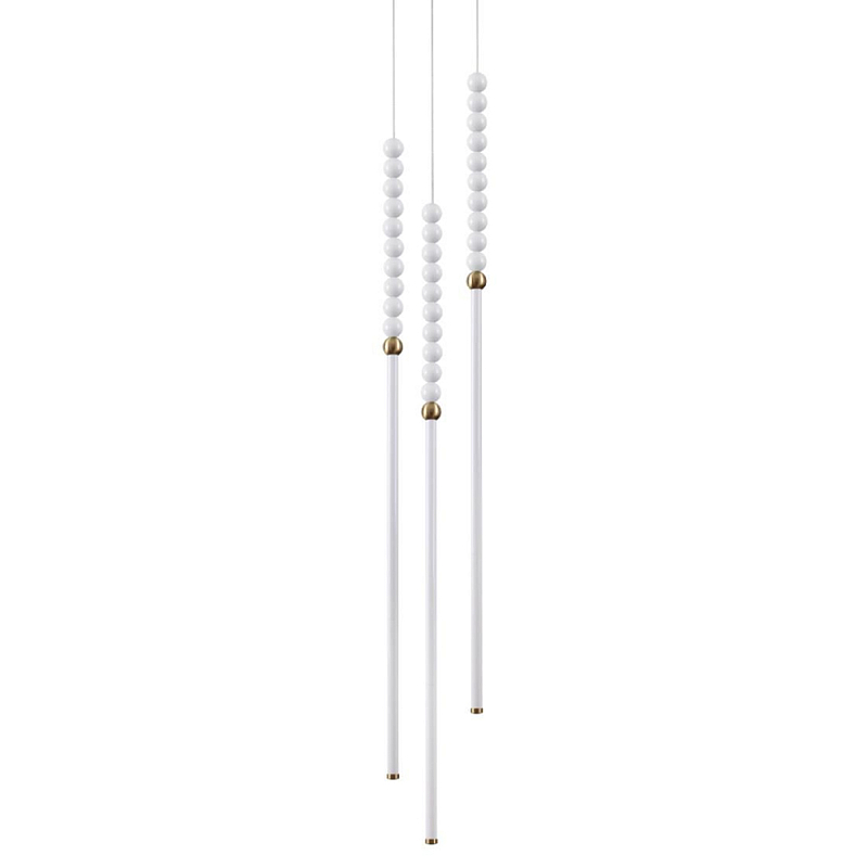 Подвесной светильник с 3-мя вертикальными плафонами и белыми шариками PEARLS Suspension Бронза Белый в Кирове | Loft Concept 