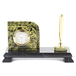 Настольный письменный набор из змеевика с визитницей с часами и ручкой Successful Leader варинант исполнения - 1 | Loft Concept в Кирове