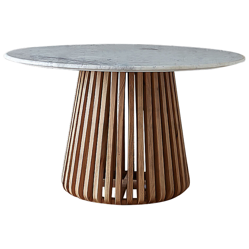 Круглый обеденный стол со столешницей из белого мрамора Veras White Marble Table Коричневый Белый Мрамор Bianco Круглый обеденный стол со столешницей из белого мрамора Veras White Marble Table Коричневый Белый Мрамор Bianco в Кирове | Loft Concept