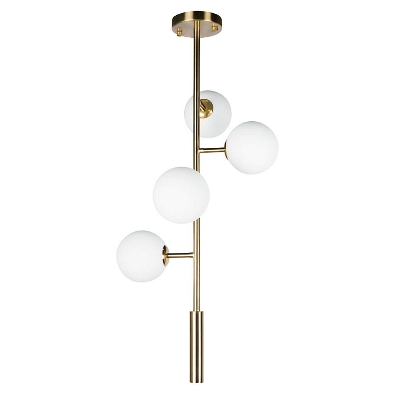 Люстра на штанге с 4-мя белыми шарообразными плафонами Bubble Chandelier Белый Золотой Люстра на штанге с 4-мя белыми шарообразными плафонами Bubble Chandelier Белый Золотой в Кирове | Loft Concept