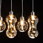 Люстра с 3-мя плафонами волнообразной формы цвета янтарь и 2-мя прозрачными шарообразными плафонами Lucid Rain  варинант исполнения - 5 | Loft Concept в Кирове