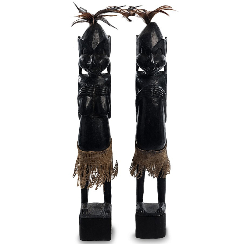 Комплект из 2-х деревянных статуэток Asmat Wooden Statuettes Black Черный Коричневый Комплект из 2-х деревянных статуэток Asmat Wooden Statuettes Black Черный Коричневый в Кирове | Loft Concept