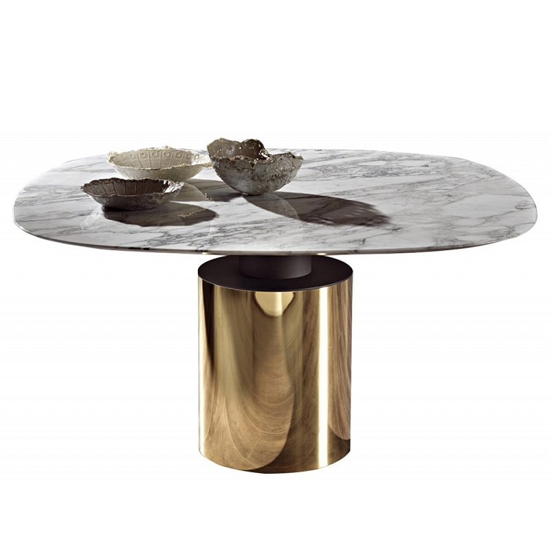 Обеденный стол на круглом золотом основании Creso Белый Черный Золотой в Кирове | Loft Concept 