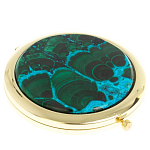 Зеркало карманное складное круглое из натурального камня Малахит с Хризоколлой в подарочной упаковке Gold Stone Mirrors варинант исполнения - 1 | Loft Concept в Кирове