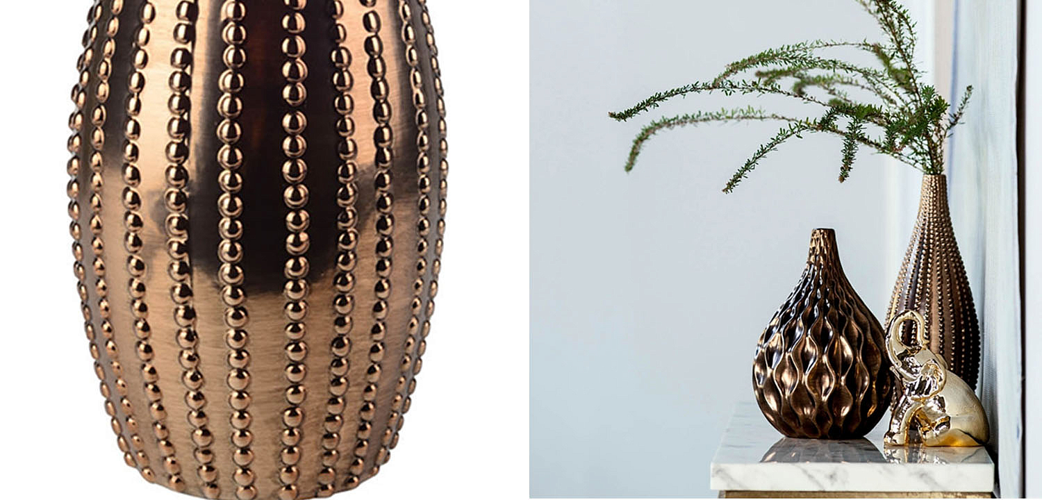 Ваза Ribbed Vase Narrow Throat bronze-gold 38 Ваза Ribbed Vase Narrow Throat bronze-gold 38 - Loft-Concept в Кирове