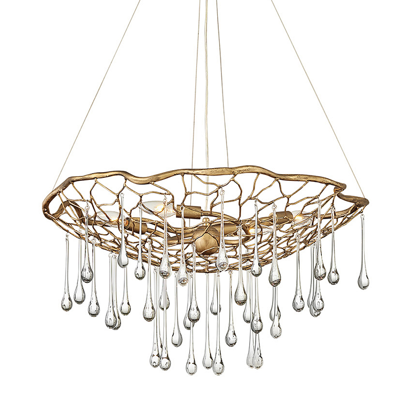 Люстра подвесная золотого цвета с металлическим сетчатым основанием и стеклянными каплевидными подвесками Hinkley Золотой Прозрачное Стекло в Кирове | Loft Concept 