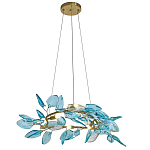 Люстра светодиодная золотистом каркасе с синими стеклянными листьями Blue Light Wreath варинант исполнения - 1 | Loft Concept в Кирове
