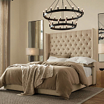 Кровать двуспальная бежевая с основанием из массива дерева с мягким изголовьем Flax Beds варинант исполнения - 3 | Loft Concept в Кирове