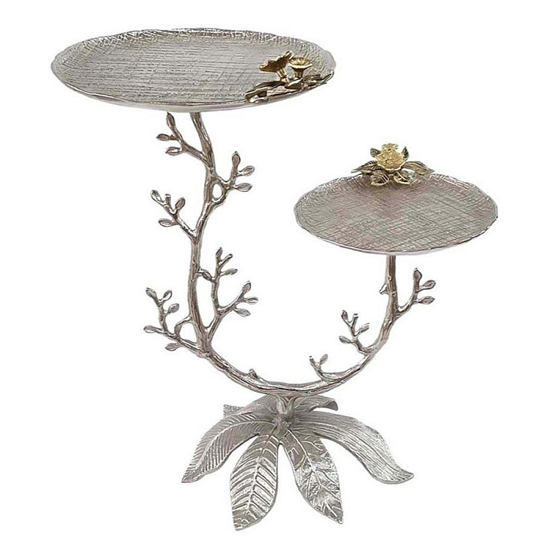 Столик с двумя круглыми столешницами на соновании виде изогнутых ветвей Forest Fairy Tale Серебряный в Кирове | Loft Concept 