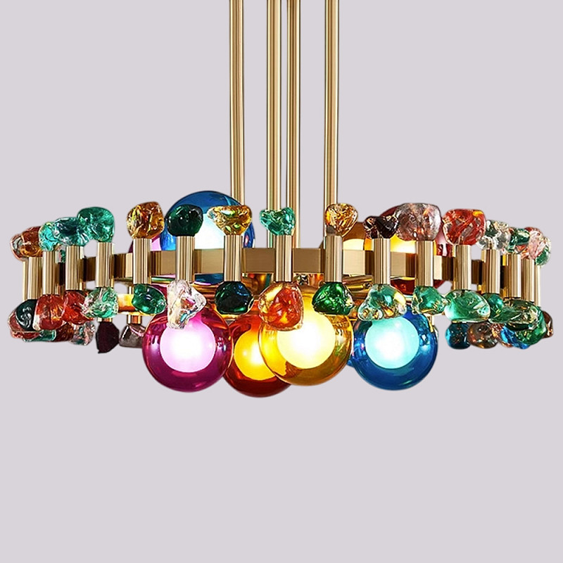 Люстра круглая золотистая с цветными плафонами Colorful Ball Candy Crystal Золотой Мульти Люстра круглая золотистая с цветными плафонами Colorful Ball Candy Crystal Золотой Мульти в Кирове | Loft Concept