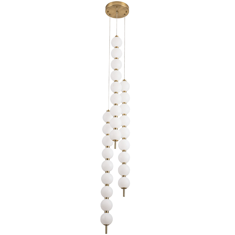 Подвесной светильник с плафонами в виде шаров из акрила Pearls Suspension Brass Cascade Hanging Lamp Белый Латунь Подвесной светильник с плафонами в виде шаров из акрила Pearls Suspension Brass Cascade Hanging Lamp Белый Латунь в Кирове | Loft Concept