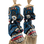 Комплект из 2-х деревянных статуэток Asmat Straw Headdress Statuettes Blue Colorful Tattoo варинант исполнения - 3 | Loft Concept в Кирове