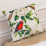 Декоративная подушка бежевая с изображением птиц и цветов Blooming Birds варинант исполнения - 2 | Loft Concept в Кирове