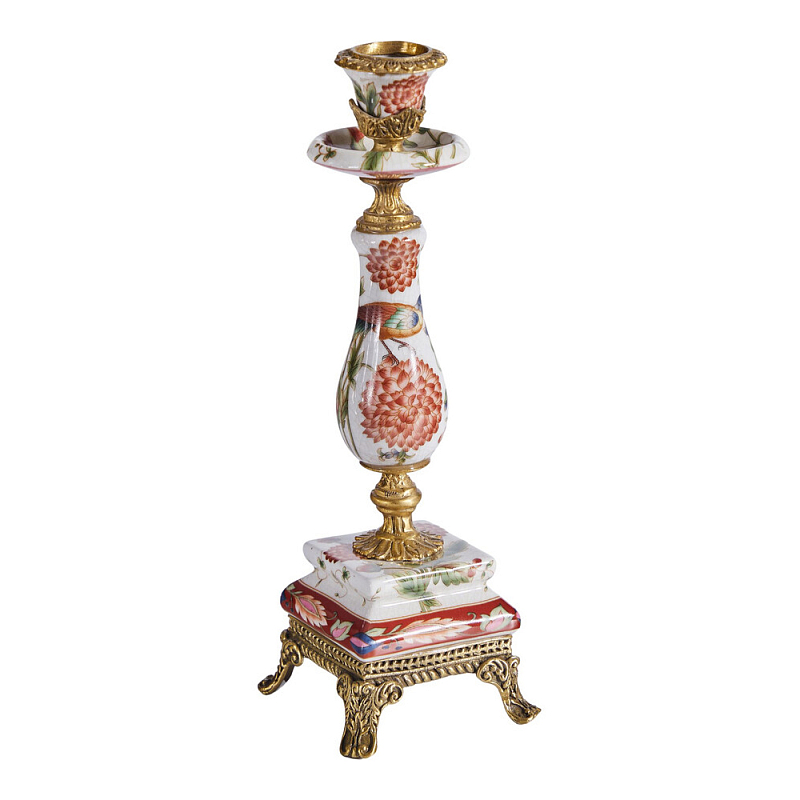 Подсвечник с цветочной росписью из фарфора с бронзовыми элементами Eden Garden Мульти Бронза в Кирове | Loft Concept 