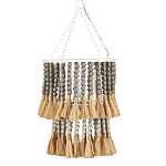 Подвесной светильник двухъярусный с декором из круглых деревянных бусин с кисточками Gray Brown Wooden Beads Chandelier варинант исполнения - 2 | Loft Concept в Кирове