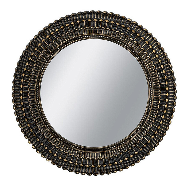 Зеркало круглое с текстурированным дизайном рамы Helios Винтажное Темное Золото  Черный в Кирове | Loft Concept 