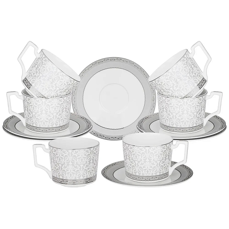 Чайный набор серо-белого цвета из фарфора на 6 персон 12 предметов 250 мл Royal Porcelain Collection Белый Серый Чайный набор серо-белого цвета из фарфора на 6 персон 12 предметов 250 мл Royal Porcelain Collection Белый Серый в Кирове | Loft Concept