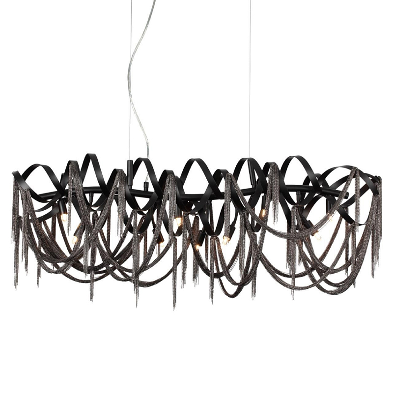 Люстра подвесная линейная с переплетенными металлическими лентами и цепочками Atlantis Chain Черный Коричневый в Кирове | Loft Concept 