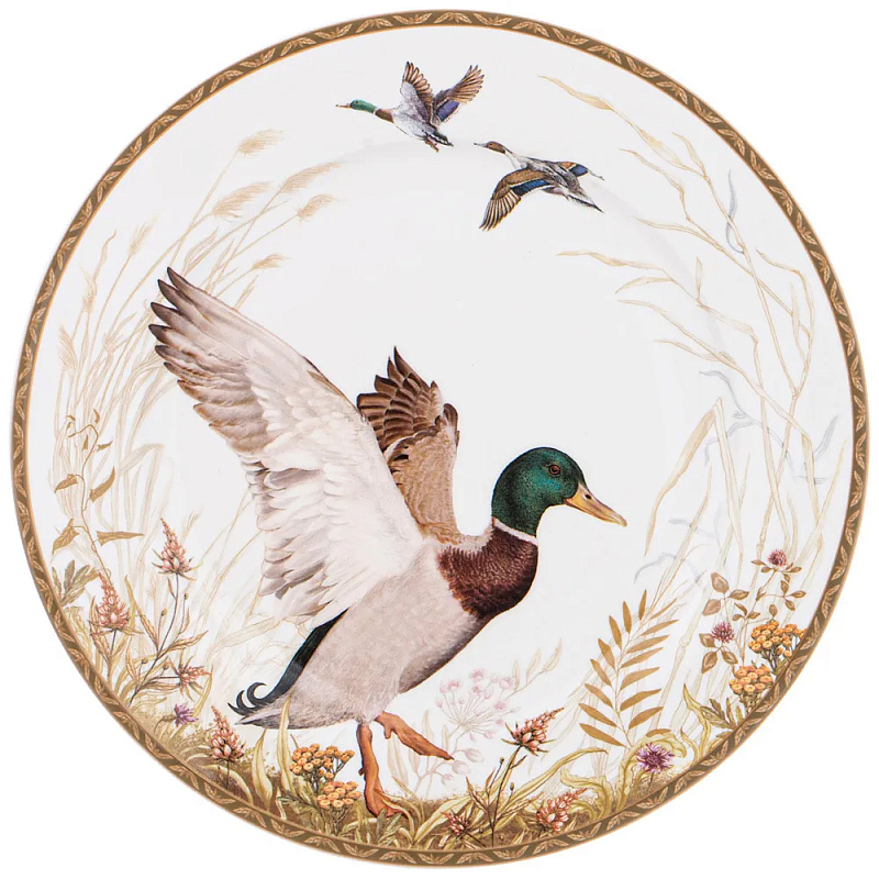 Тарелка закусочная из фарфора с изображением утки Hunting Porcelain Collection Белый Коричневый Мульти Тарелка закусочная из фарфора с изображением утки Hunting Porcelain Collection Белый Коричневый Мульти в Кирове | Loft Concept