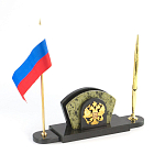 Визитница настольная с гербом и флагом России из природного камня змеевик Successful Leader варинант исполнения - 2 | Loft Concept в Кирове