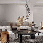 Люстра каскадная с 5-ю круглыми стеклянными плафонами дымчатого цвета и черными деталями Orbit Serenade варинант исполнения - 4 | Loft Concept в Кирове