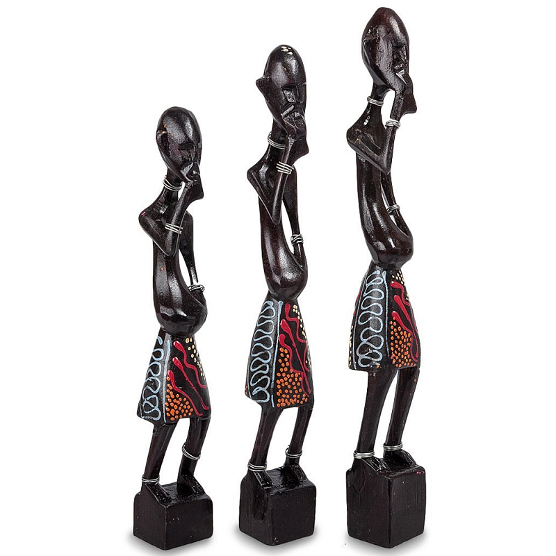 Комплект из трёх деревянных статуэток в виде аборигенов Three Aborigines Figurines Коричневый Мульти Комплект из трёх деревянных статуэток в виде аборигенов Three Aborigines Figurines Коричневый Мульти в Кирове | Loft Concept