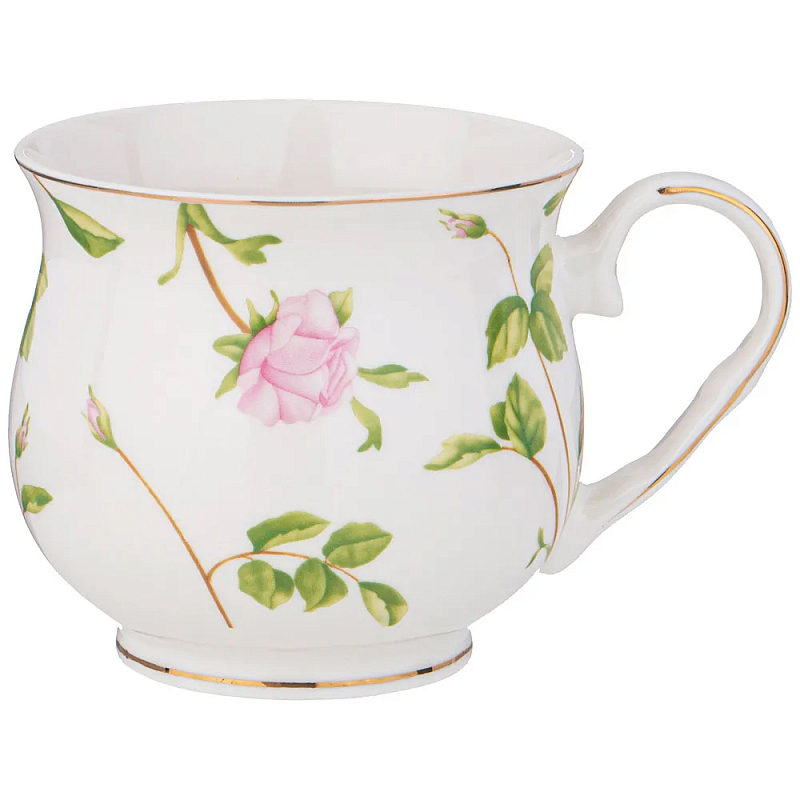 Кружка фарфоровая белая с цветочным принтом 480 мл Flower Porcelain Collection Белый Мульти в Кирове | Loft Concept 