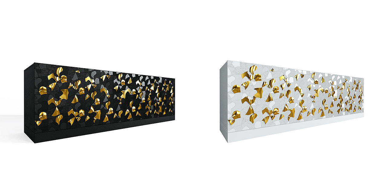 Комод большой инкрустированный золотым орнаментом Wooden Petals Gold Комод большой инкрустированный золотым орнаментом Wooden Petals Gold - Loft-Concept в Кирове