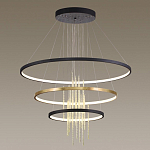 Люстра подвесная с 3-мя круглыми подвесами в черном и золотистом цвете и вертикальными подвесками Ring Horizontal варинант исполнения - 4 | Loft Concept в Кирове