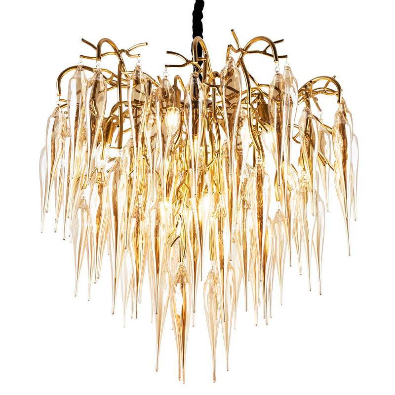 Люстра со стеклянными подвесками янтарного цвета Ambre Glass Chandelier 80 Янтарный Золотой Черный Люстра со стеклянными подвесками янтарного цвета Ambre Glass Chandelier 80 Янтарный Золотой Черный в Кирове | Loft Concept