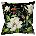 Декоративная подушка чёрная с изображением птицы в саду Blooming Red Birds варинант исполнения - 1 | Loft Concept в Кирове