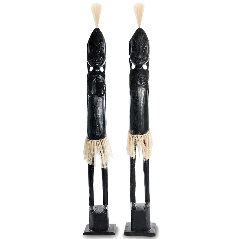 Комплект из 2-х деревянных статуэток Asmat Tall Statuettes Black Черный Бежевый Комплект из 2-х деревянных статуэток Asmat Tall Statuettes Black Черный Бежевый в Кирове | Loft Concept