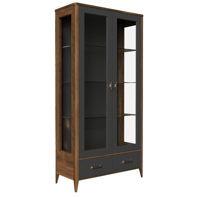 Витрина стеклянная из массива бука Tasteful Furniture Серый Дуб темный Прозрачное Стекло в Кирове | Loft Concept 