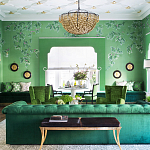 Обои ручная роспись Silk Tree Colourway SC-92 on Emerald Green dyed silk варинант исполнения - 1 | Loft Concept в Кирове