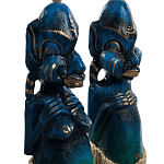 Комплект из 2-х деревянных статуэток Asmat Straw Headdress Statuettes Blue варинант исполнения - 6 | Loft Concept в Кирове