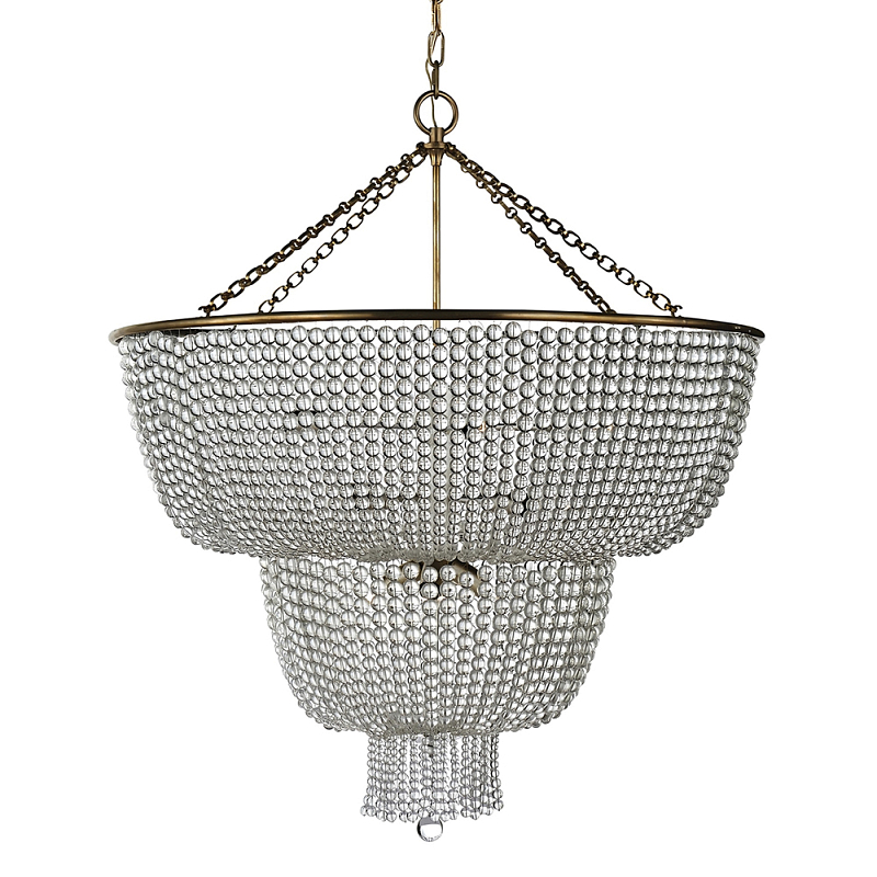 Люстра двухъярусная со стеклянными бусами Glass Bead Chandelier Латунь Прозрачный Серебряный в Кирове | Loft Concept 