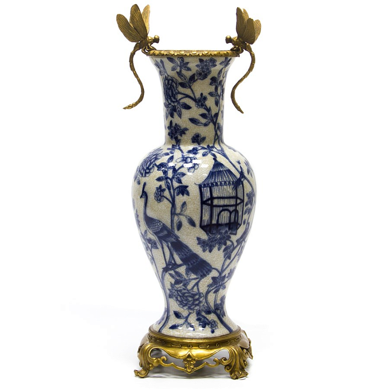 Ваза Blue Peacock & Bronze Dragonflies Белый Бронза Синий Ваза Blue Peacock & Bronze Dragonflies Белый Бронза Синий в Кирове | Loft Concept