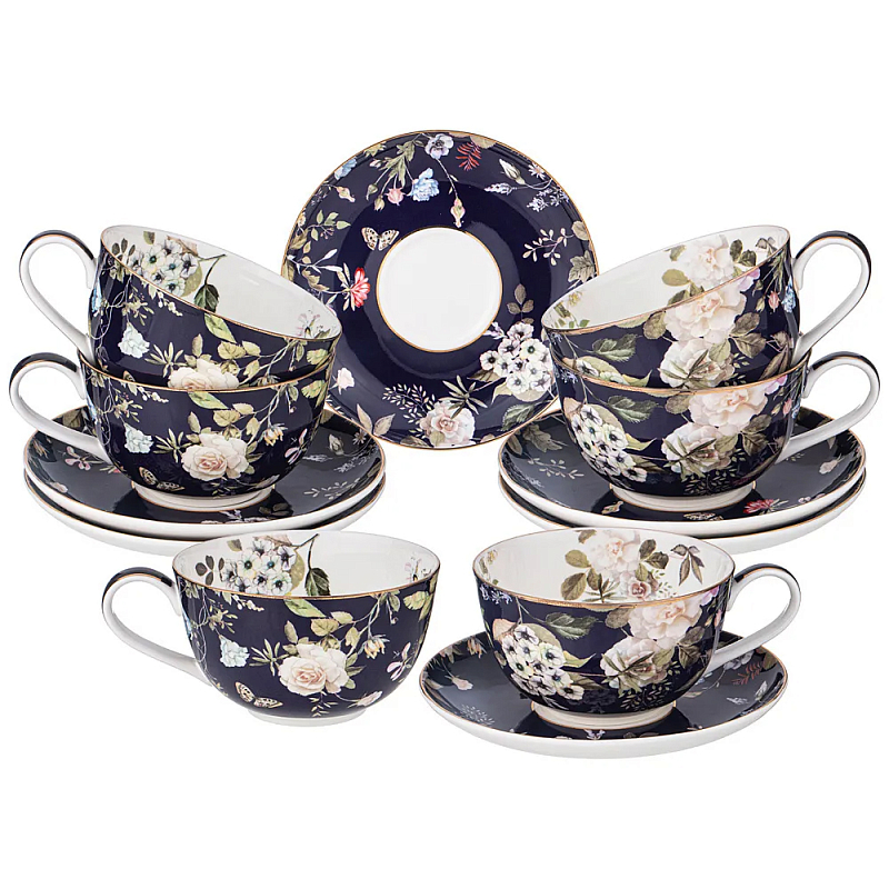 Чайный набор из фарфора темно-синий с рисунком цветов 300 мл Garden Whisper Porcelain Set Белый Темно-синий Мульти Чайный набор из фарфора темно-синий с рисунком цветов 300 мл Garden Whisper Porcelain Set Белый Темно-синий Мульти в Кирове | Loft Concept