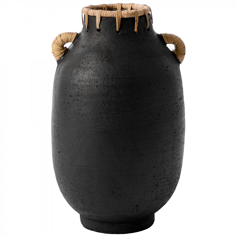 Ваза Vase Ceramic & Rattan Черный Ваза Vase Ceramic & Rattan Черный в Кирове | Loft Concept
