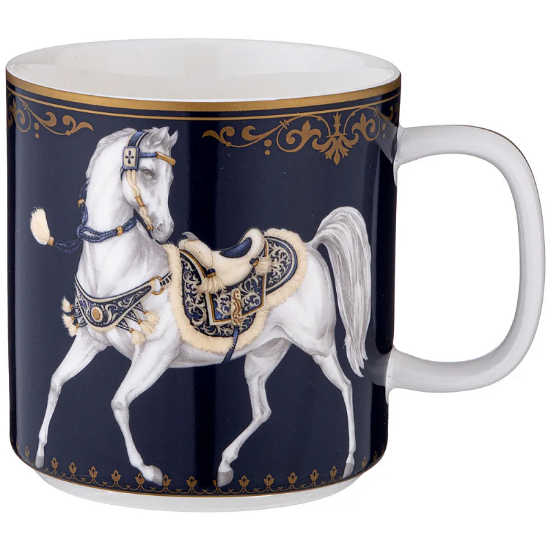 Кружка из фарфора синяя с изображением лошадей 400 мл Porcelain Horse Set Белый Синий Золотой Кружка из фарфора синяя с изображением лошадей 400 мл Porcelain Horse Set Белый Синий Золотой в Кирове | Loft Concept